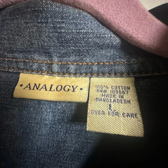 Analogy women’s Button up Jean Denim jacket with red knit sleeves size large - Picture 4 of 4